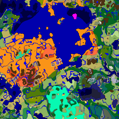 Predicted biome map of Java 1.19.2 seed -3546763619536343993 around estimated spawn