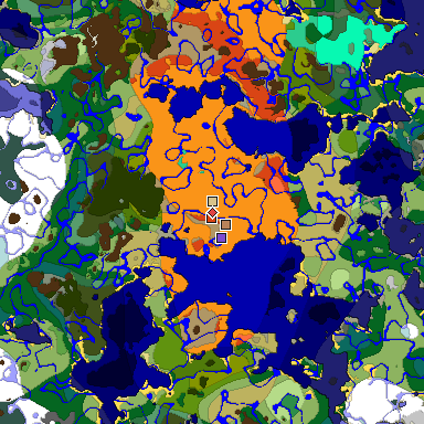 Predicted biome map of Java 1.19.2 seed -5338323654441595136 around estimated spawn