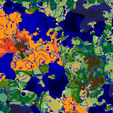 Predicted biome map of Java 1.19.2 seed 6867362678000288503 around estimated spawn