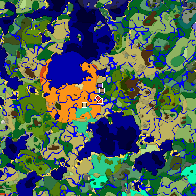 Predicted biome map of Java 1.19.2 seed 664517359589471533 around estimated spawn