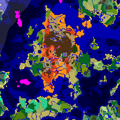 Predicted biome map of Java 1.19.2 seed 8681119454948694973 around estimated spawn