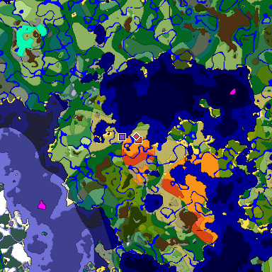 Predicted biome map of Java 1.19.2 seed -6584967807434384611 around estimated spawn