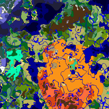 Predicted biome map of Java 1.19.2 seed -1866993201746926262 around estimated spawn