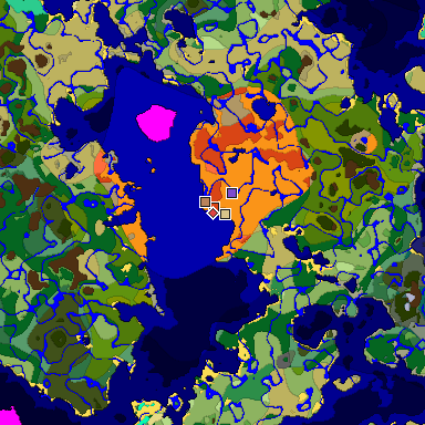 Predicted biome map of Java 1.19.2 seed -1917446876060940864 around estimated spawn