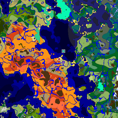 Predicted biome map of Java 1.19.2 seed -7884456729504378467 around estimated spawn