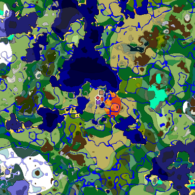 Predicted biome map of Java 1.19.2 seed 21045920724566535 around estimated spawn