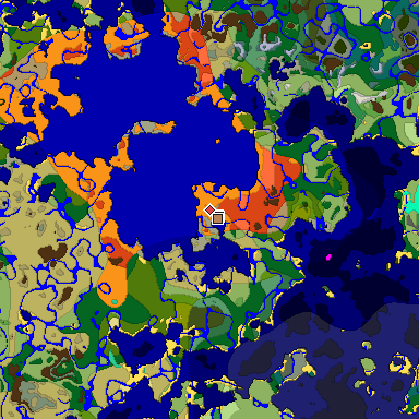 Predicted biome map of Java 1.19.2 seed -2628269335102097202 around estimated spawn