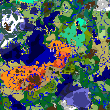 Predicted biome map of Java 1.19.2 seed 1201108635599775767 around estimated spawn