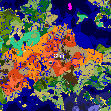 Predicted biome map of Java 1.19.2 seed 2517627829648619493 around estimated spawn
