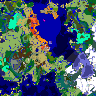 Predicted biome map of Java 1.19.2 seed -7517972932056936242 around estimated spawn