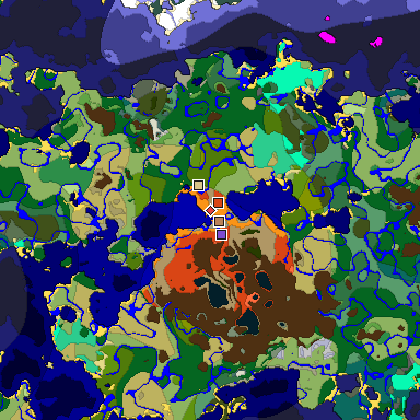 Predicted biome map of Java 1.19.2 seed 9121653350540938470 around estimated spawn
