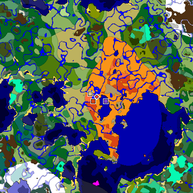 Predicted biome map of Java 1.19.2 seed -6547837755462106654 around estimated spawn