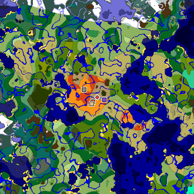 Predicted biome map of Java 1.19.2 seed 3617893425919690232 around estimated spawn