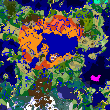 Predicted biome map of Java 1.19.2 seed -4823762522326294107 around estimated spawn