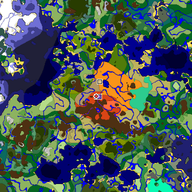 Predicted biome map of Java 1.19.2 seed -2905863488236425517 around estimated spawn