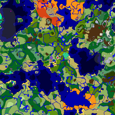 Predicted biome map of Java 1.19.2 seed 2385950665728113896 around estimated spawn