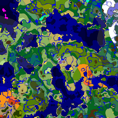 Predicted biome map of Java 1.19.2 seed -3663910616444516069 around estimated spawn