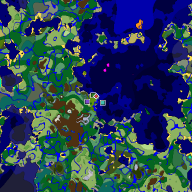 Predicted biome map of Java 1.19.2 seed -4561392656326086939 around estimated spawn