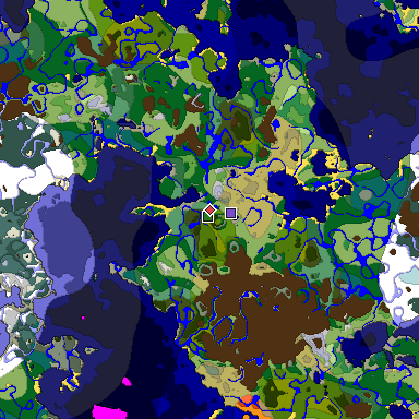 Predicted biome map of Java 1.19.2 seed -5050586270253830160 around estimated spawn