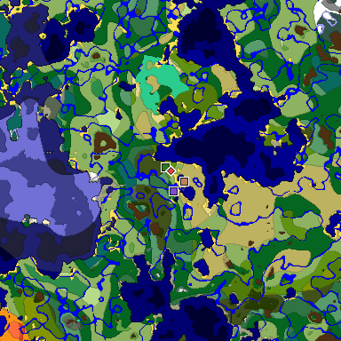 Predicted biome map of Java 1.19.2 seed -476325442107154126 around estimated spawn