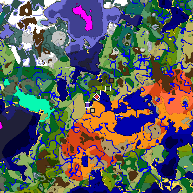 Predicted biome map of Java 1.19.2 seed -1825953458627766592 around estimated spawn