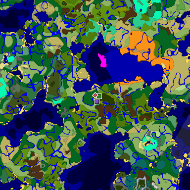 Predicted biome map of Java 1.19.2 seed 8434482596967694381 around estimated spawn