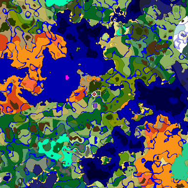 Predicted biome map of Java 1.19.2 seed -3380828386874916270 around estimated spawn