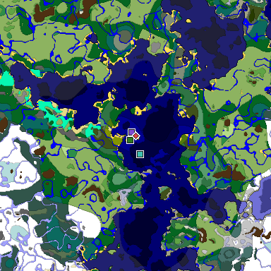 Predicted biome map of Java 1.19.2 seed 7050336489949291513 around estimated spawn