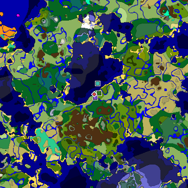 Predicted biome map of Java 1.19.2 seed 5924343167187353496 around estimated spawn