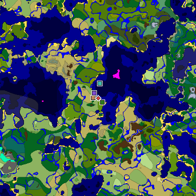 Predicted biome map of Java 1.19.2 seed 7272462637792505440 around estimated spawn