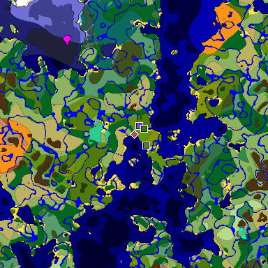 Predicted biome map of Java 1.19.2 seed 7011361070910584420 around estimated spawn