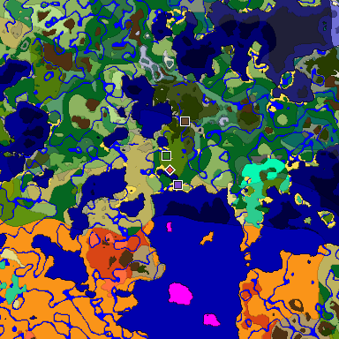 Predicted biome map of Java 1.19.2 seed -3521125577779801189 around estimated spawn