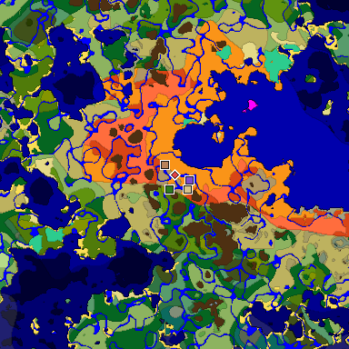 Predicted biome map of Java 1.19.2 seed 782232975759495483 around estimated spawn