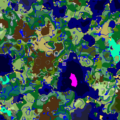 Predicted biome map of Java 1.19.2 seed 4428423444828093513 around estimated spawn