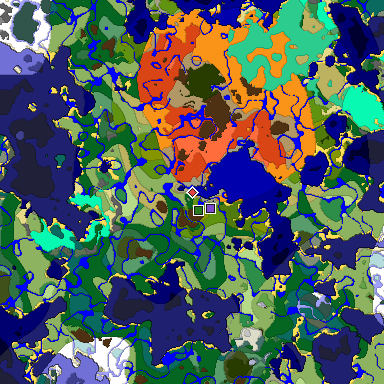 Predicted biome map of Java 1.19.2 seed -7165887660462499632 around estimated spawn