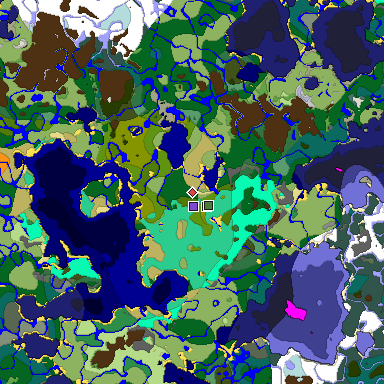 Predicted biome map of Java 1.19.2 seed 3539830010074768106 around estimated spawn