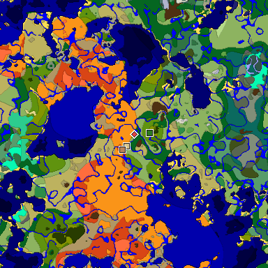 Predicted biome map of Java 1.19.2 seed -6828562355179388872 around estimated spawn