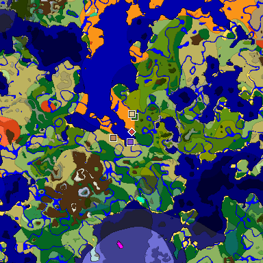 Predicted biome map of Java 1.19.2 seed 6148191273744079889 around estimated spawn
