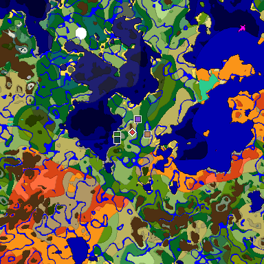 Predicted biome map of Java 1.19.2 seed 5998382814281652467 around estimated spawn