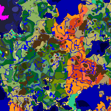 Predicted biome map of Java 1.19.2 seed 6113316243387796310 around estimated spawn