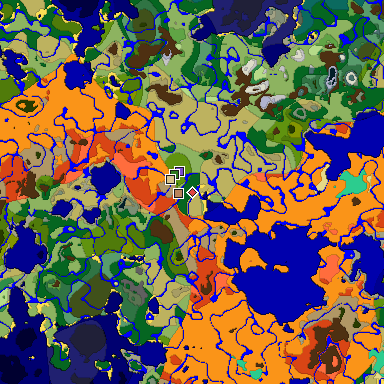 Predicted biome map of Java 1.19.2 seed -1187165642601115254 around estimated spawn