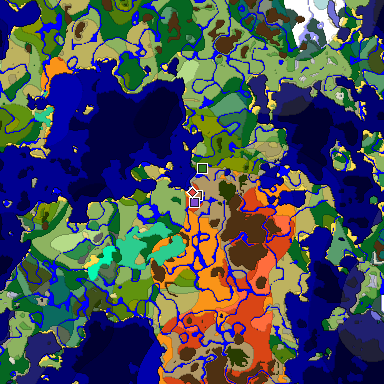 Predicted biome map of Java 1.19.2 seed -6126096199890843781 around estimated spawn