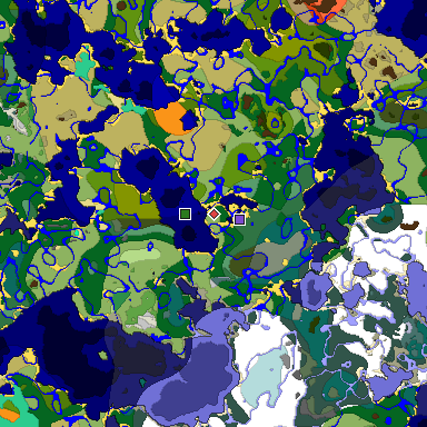Predicted biome map of Java 1.19.2 seed -8274472588386589853 around estimated spawn
