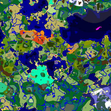 Predicted biome map of Java 1.19.2 seed -9127322278887991528 around estimated spawn