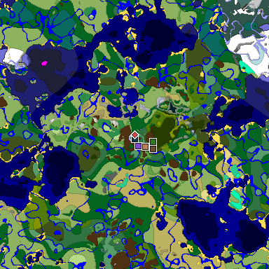 Predicted biome map of Java 1.19.2 seed 8371806464492752683 around estimated spawn