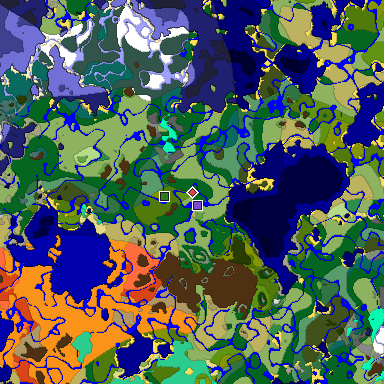 Predicted biome map of Java 1.19.2 seed -4883393170497162743 around estimated spawn