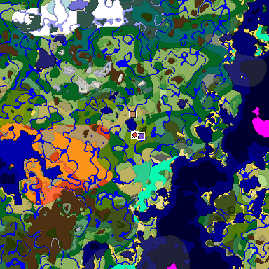 Predicted biome map of Java 1.19.2 seed -1441731625551101036 around estimated spawn