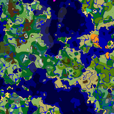 Predicted biome map of Java 1.19.2 seed -3767205982824529109 around estimated spawn