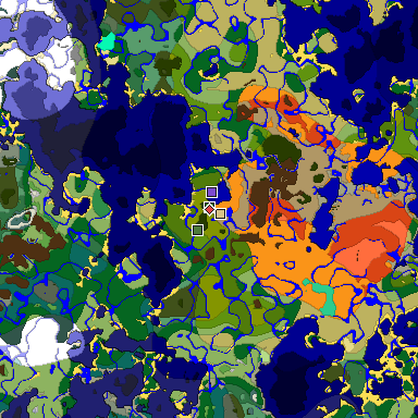 Predicted biome map of Java 1.19.2 seed 2673713517573716691 around estimated spawn