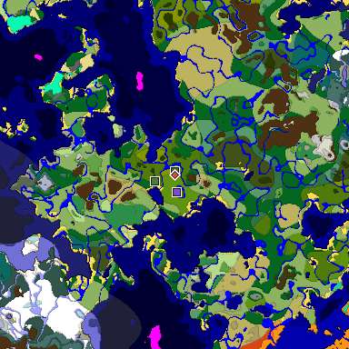 Predicted biome map of Java 1.19.2 seed 6411566571315903455 around estimated spawn